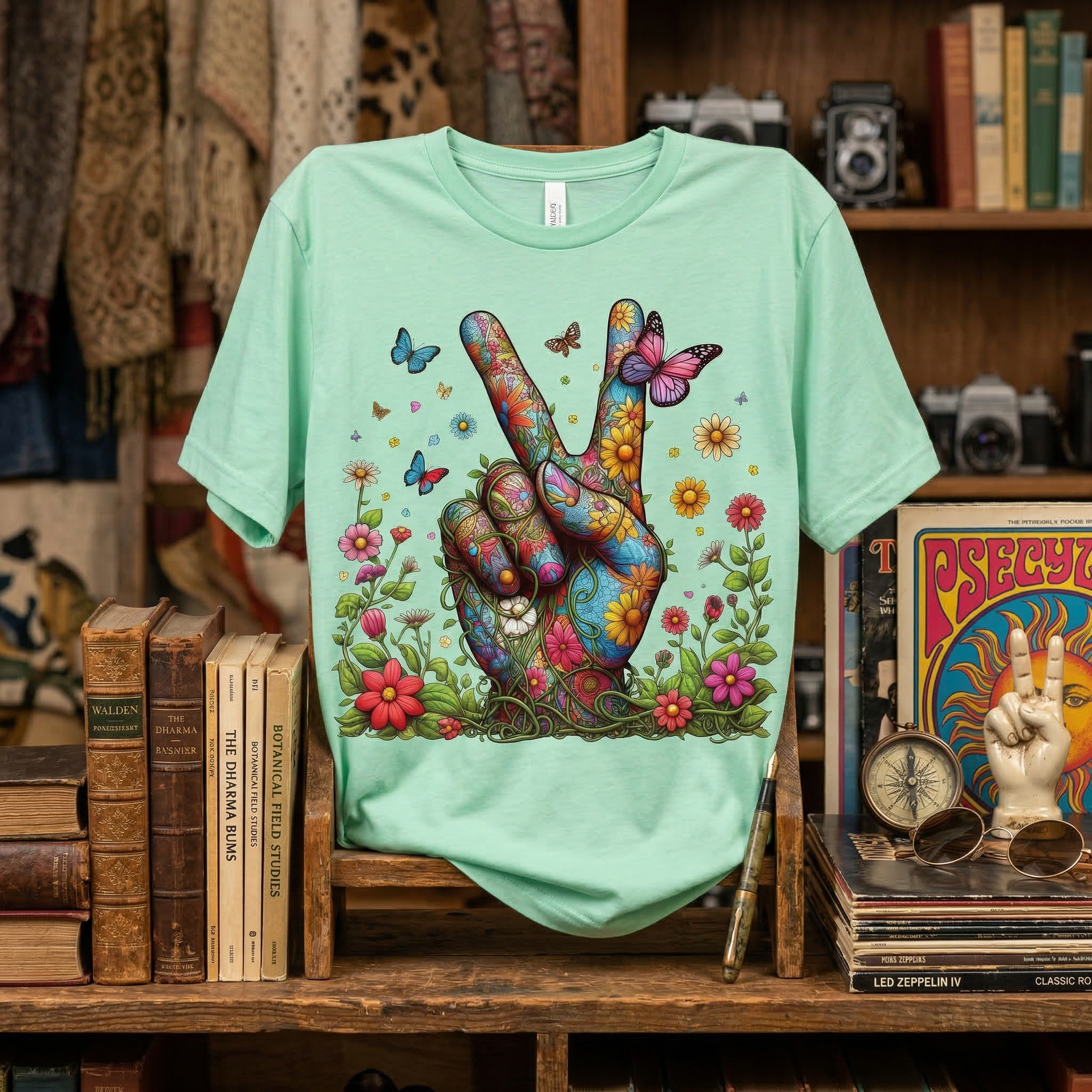 Unisex T-Shirt - a flowery hand with peace