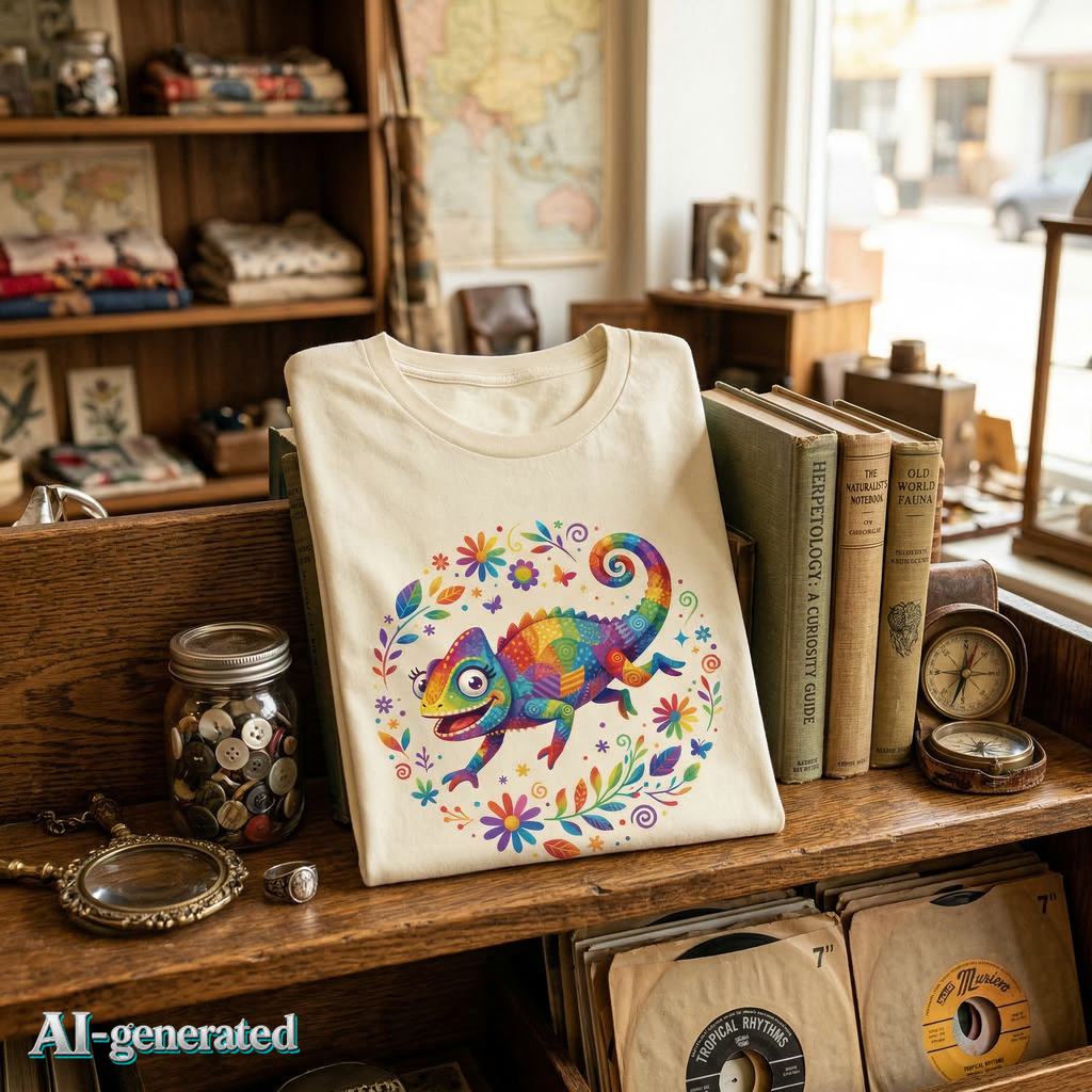 EU AI label - Unisex T-Shirt Chamäleon – Buntes Tier-Grafik-Tee | musikworlds