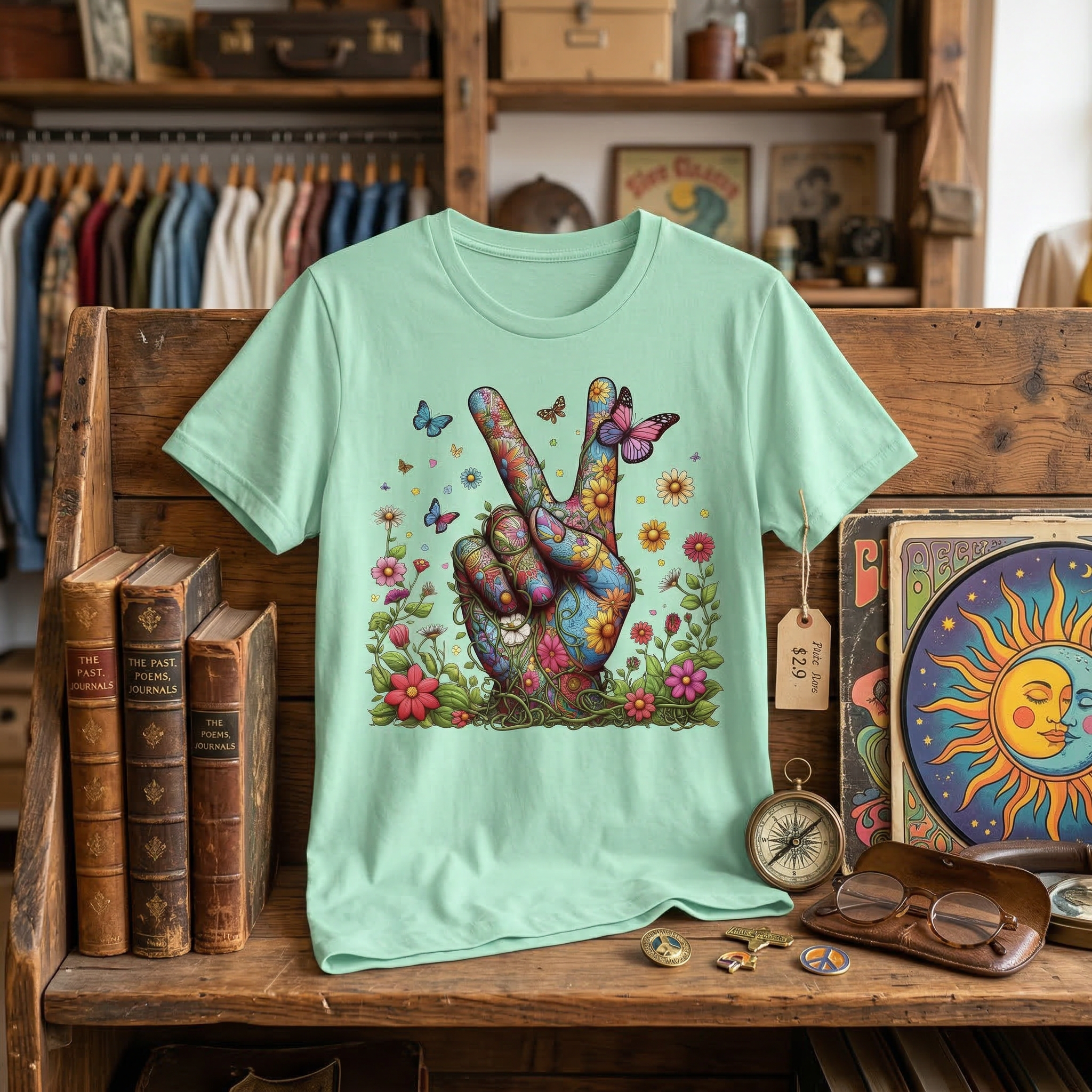 Unisex T-Shirt - a flowery hand with peace