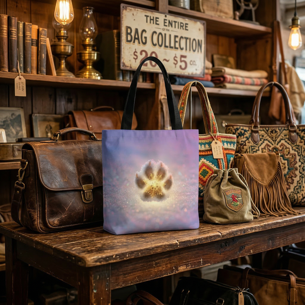 Paw Print Tote Bag — Sparkling Paw in Snow, Cute Pet Lover Gift