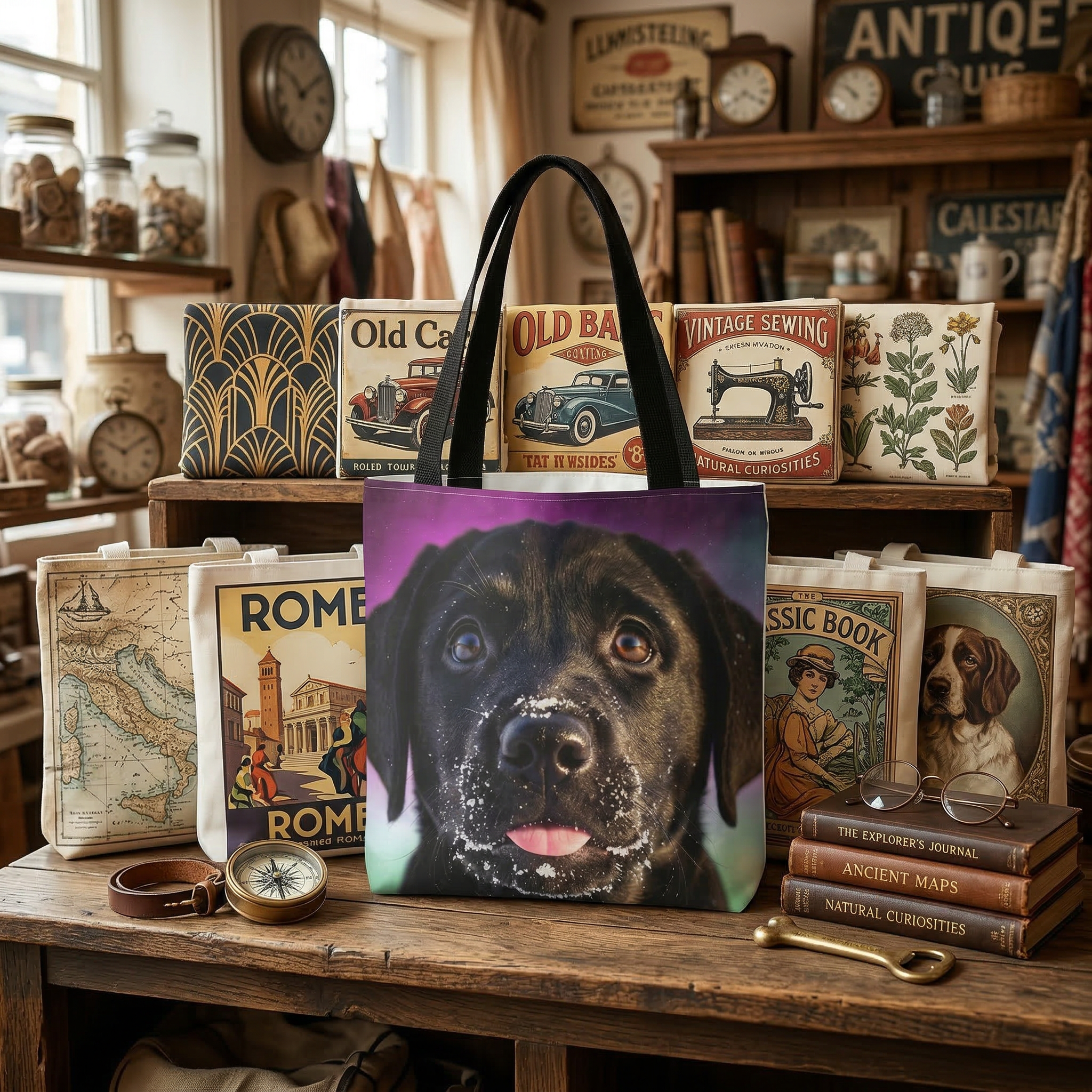 Black Lab Portrait Tote Bag – Cute Labrador Dog Face All-Over Print