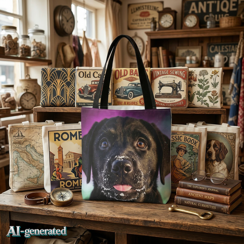 EU AI label - Black Lab Portrait Tote Bag – Labrador Hundeliebhaber Geschenk | musikworlds
