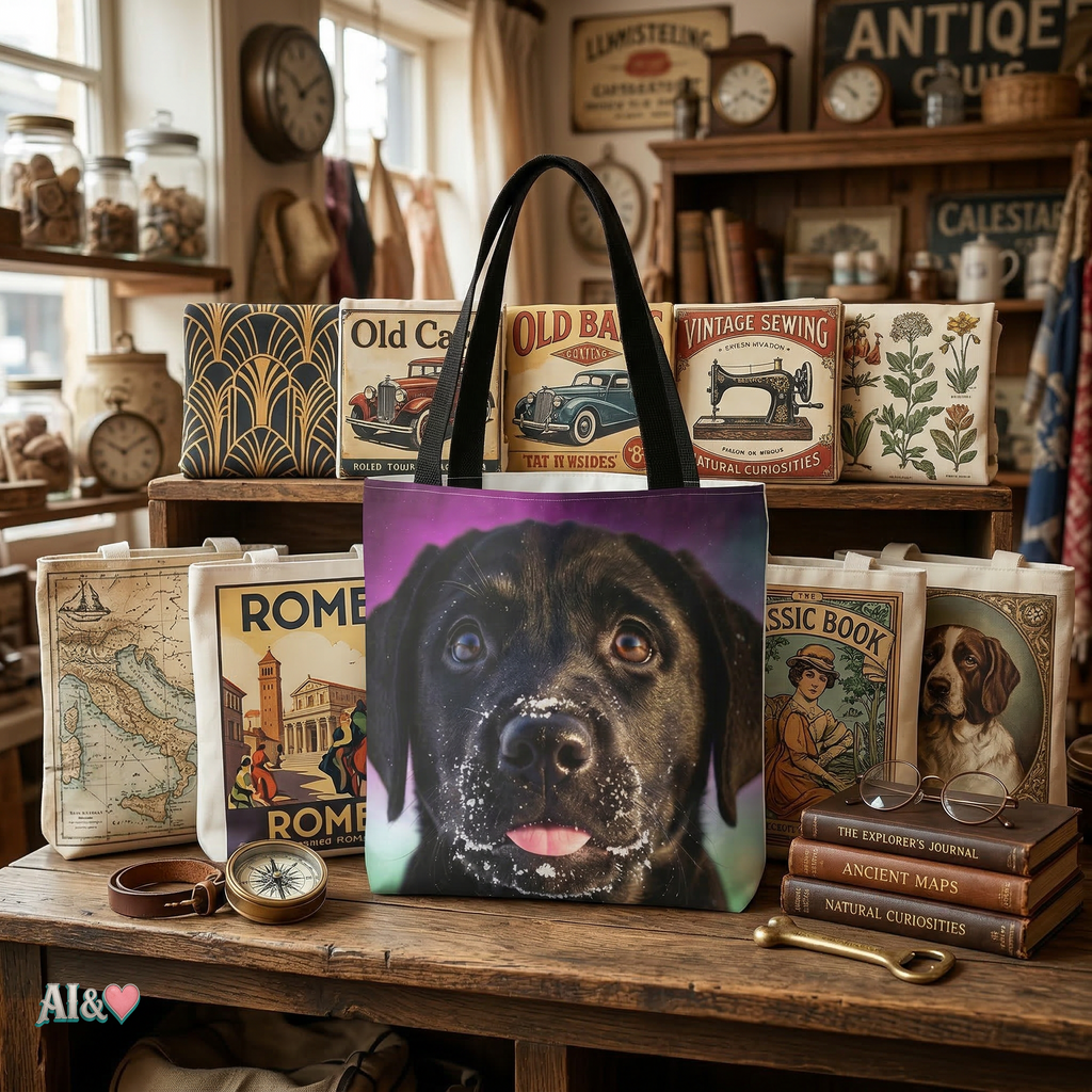 Black Lab Portrait Tote Bag – Labrador Hundeliebhaber Geschenk | musikworlds Artist Collection – AI CUSTOM / KI CUSTOM