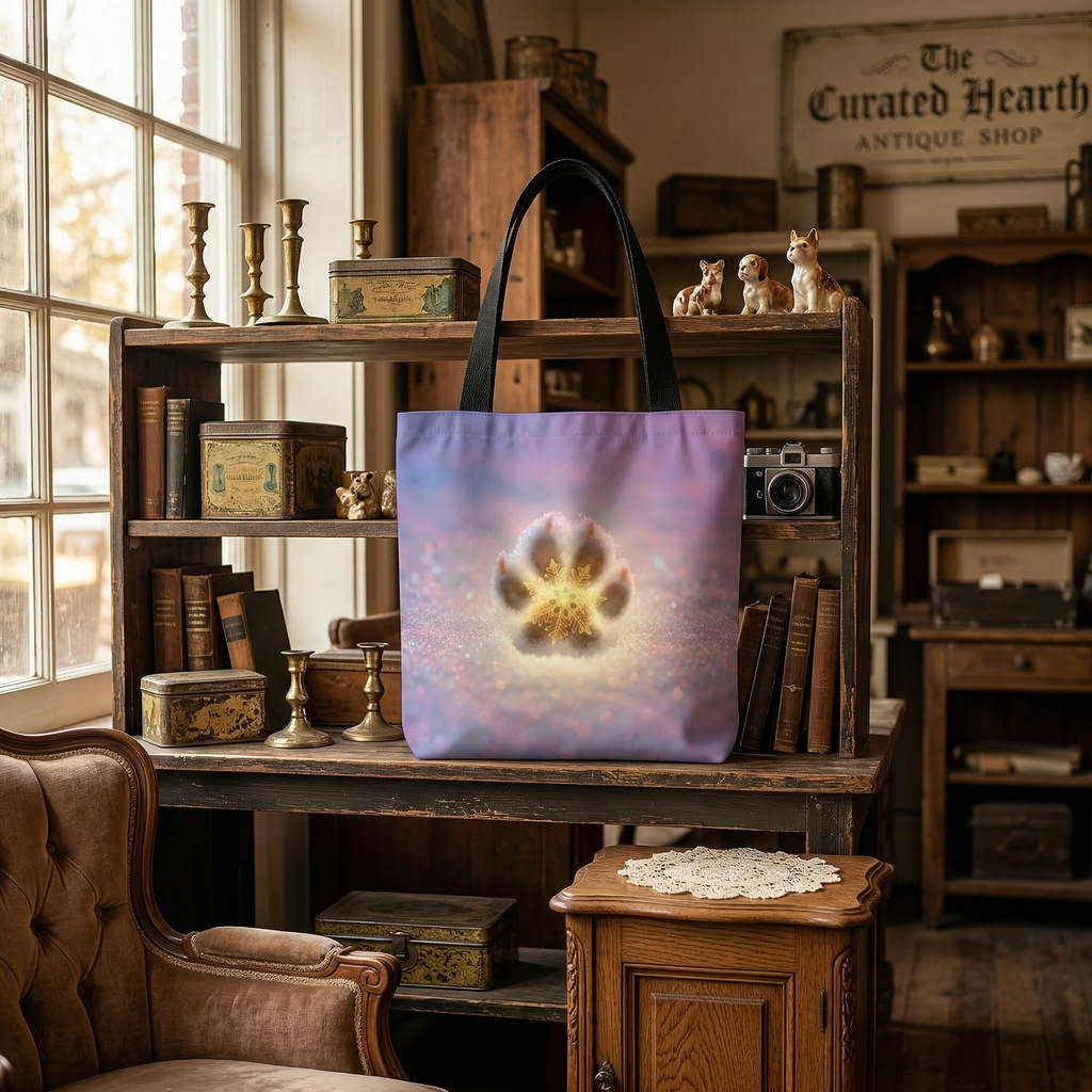 Paw Print Tote Bag — Sparkling Paw in Snow, Cute Pet Lover Gift