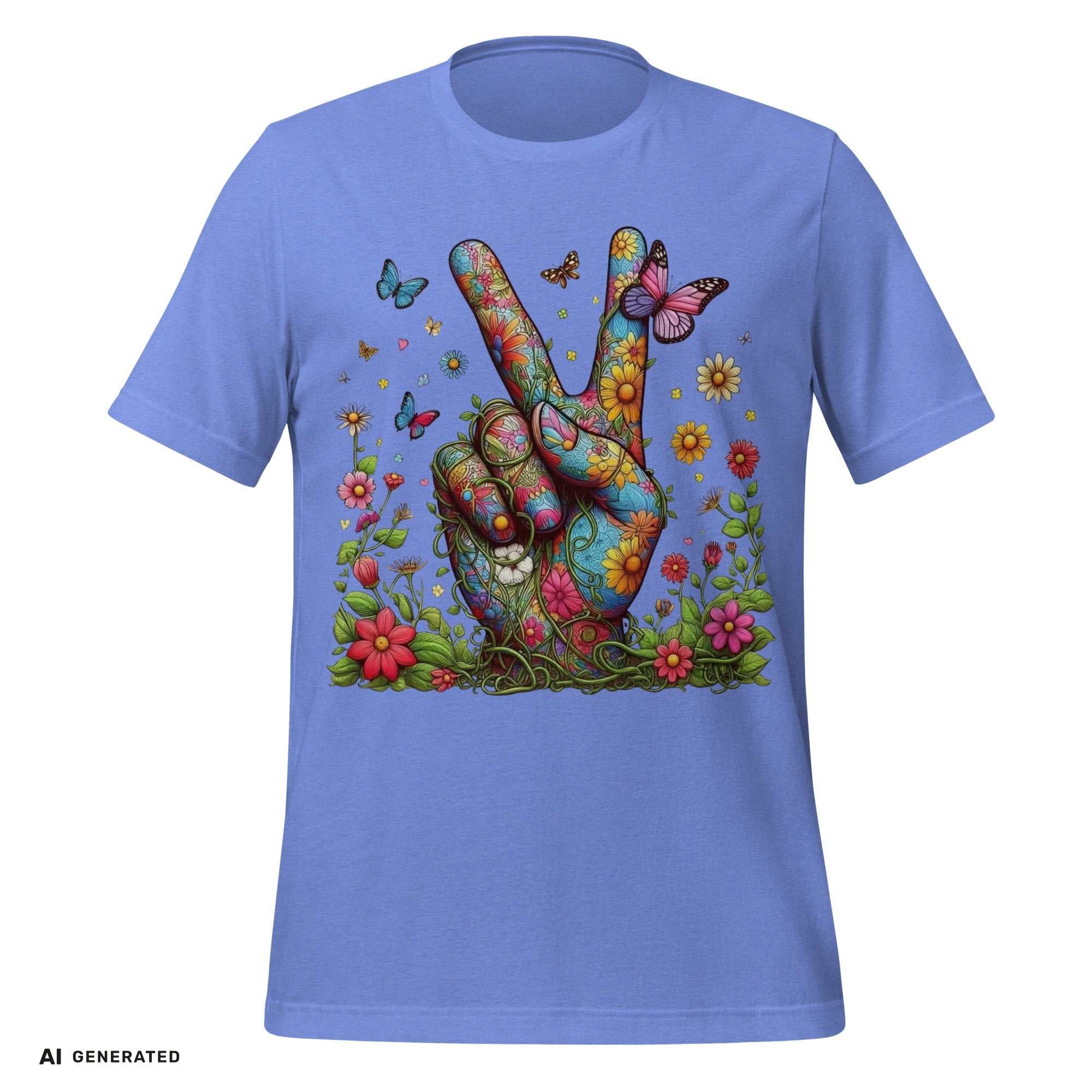T-Shirt Flowery Hand Peace – Boho Grafik-Tee | musikworlds Artist Collection – AI GENERATED / KI-GENERIERT