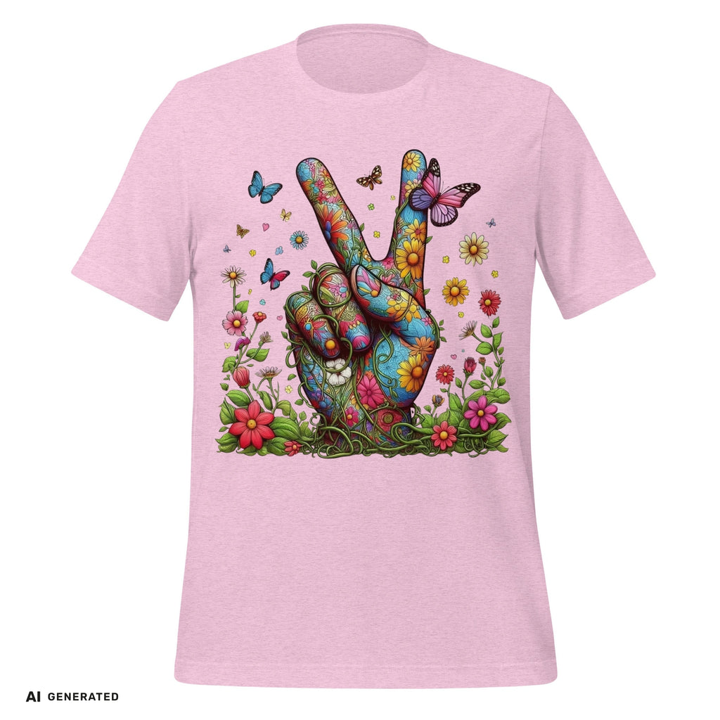 T-Shirt Flowery Hand Peace – Boho Grafik-Tee | musikworlds Artist Collection – AI GENERATED / KI-GENERIERT