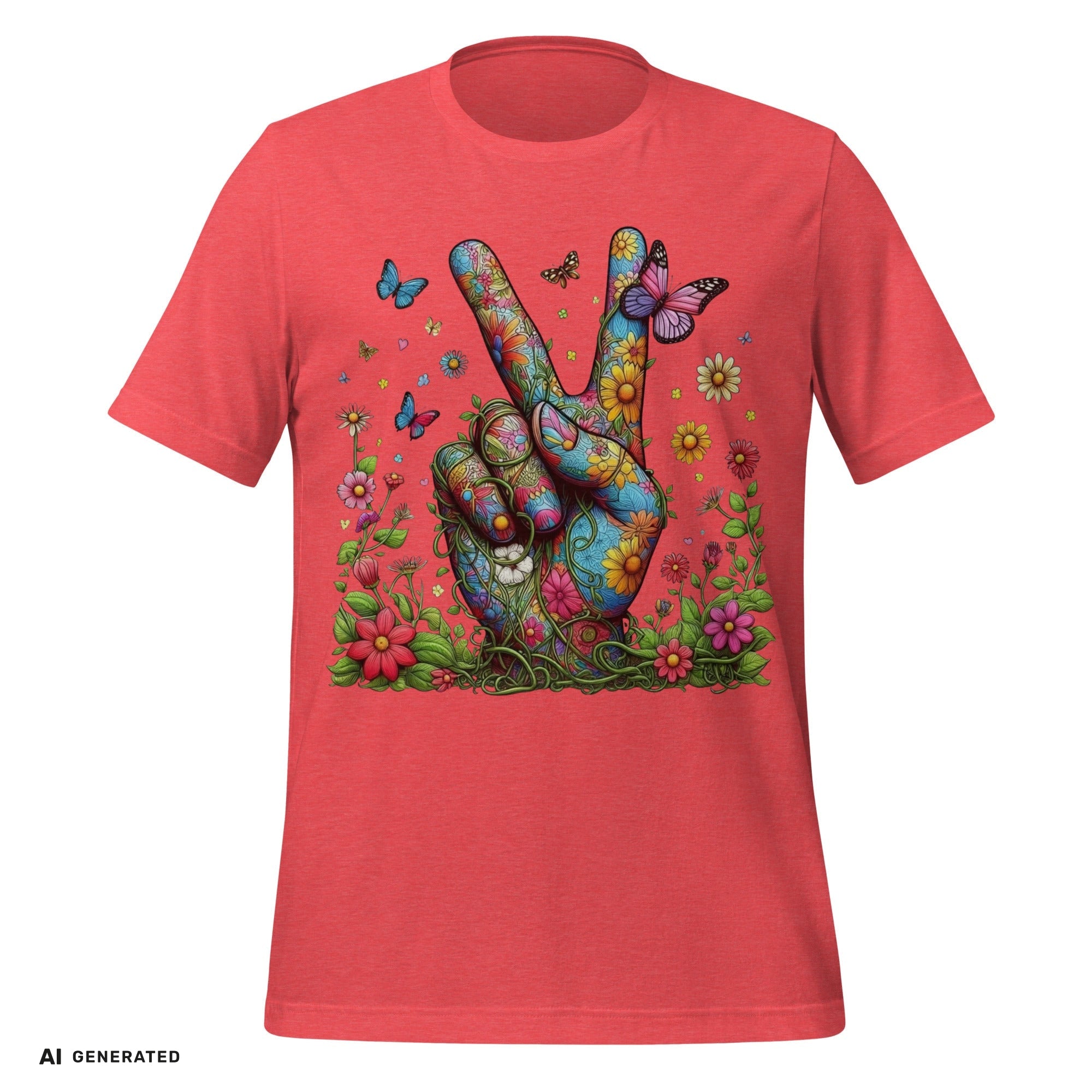 T-Shirt Flowery Hand Peace – Boho Grafik-Tee | musikworlds Artist Collection – AI GENERATED / KI-GENERIERT