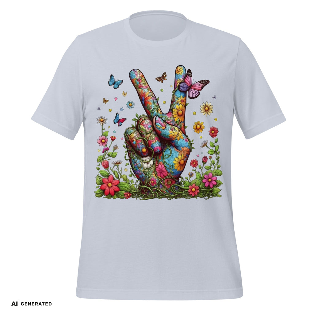 T-Shirt Flowery Hand Peace – Boho Grafik-Tee | musikworlds Artist Collection – AI GENERATED / KI-GENERIERT