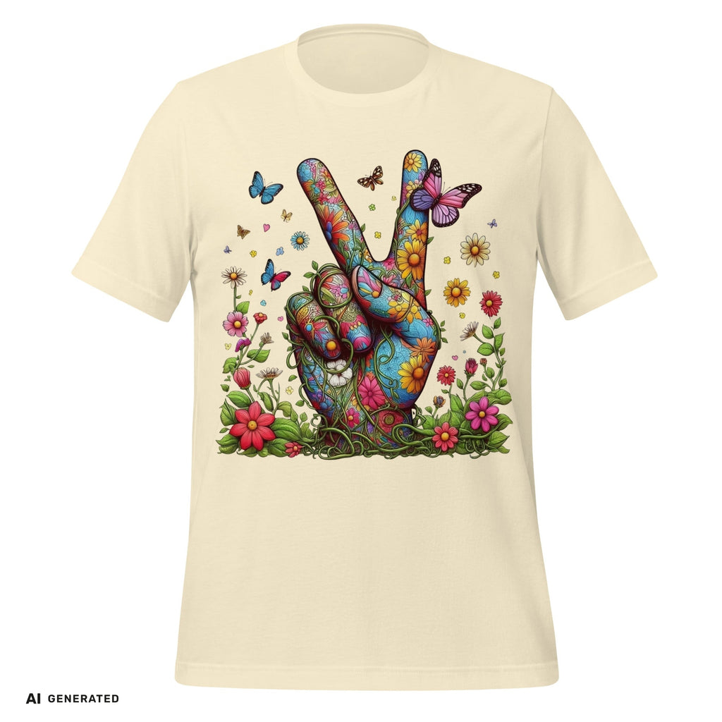 T-Shirt Flowery Hand Peace – Boho Grafik-Tee | musikworlds Artist Collection – AI GENERATED / KI-GENERIERT