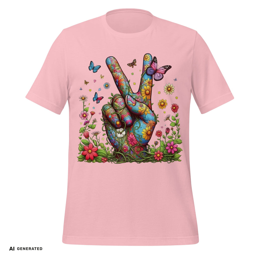 T-Shirt Flowery Hand Peace – Boho Grafik-Tee | musikworlds Artist Collection – AI GENERATED / KI-GENERIERT
